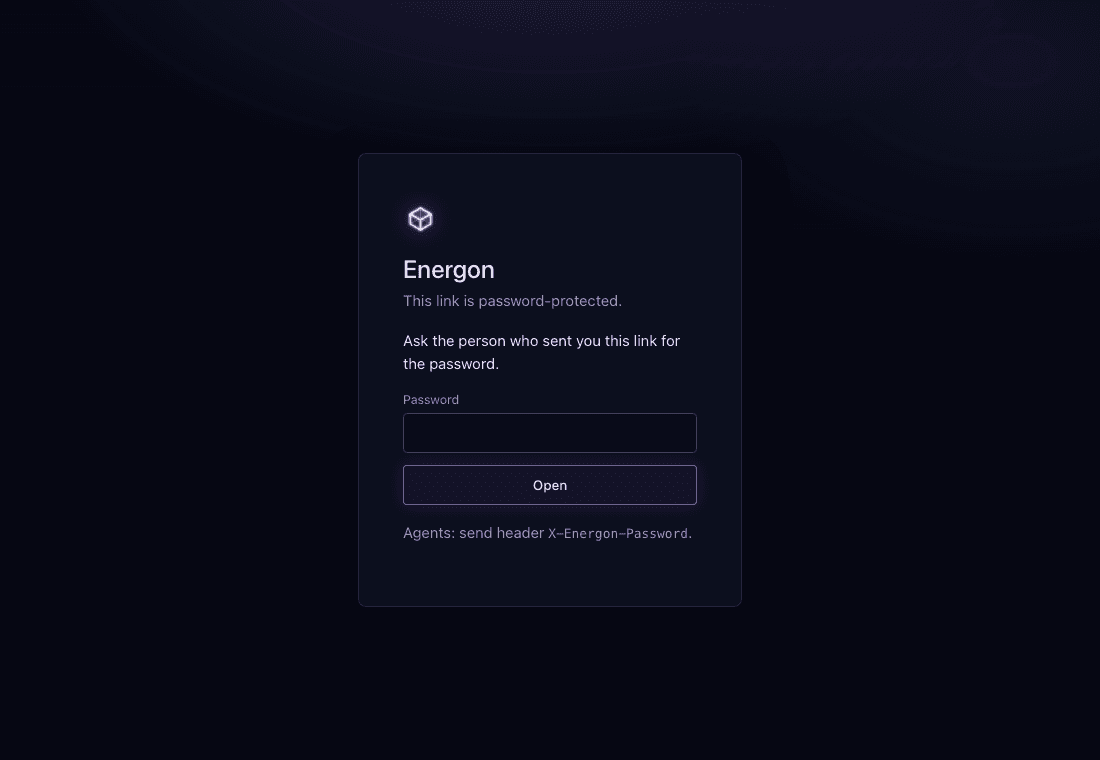 The public password gate with a Password field and Open button.